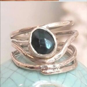 EMERALD MULTI-RING BAND HANDMADE IN STERLING SILVER METAL SIZE 8